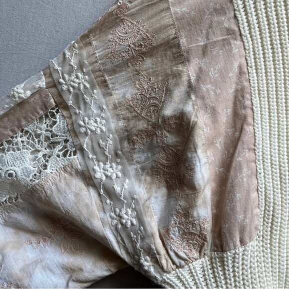 Pilcro Cream and Pink Lace Women's Sweater - Picture 3 of 9
